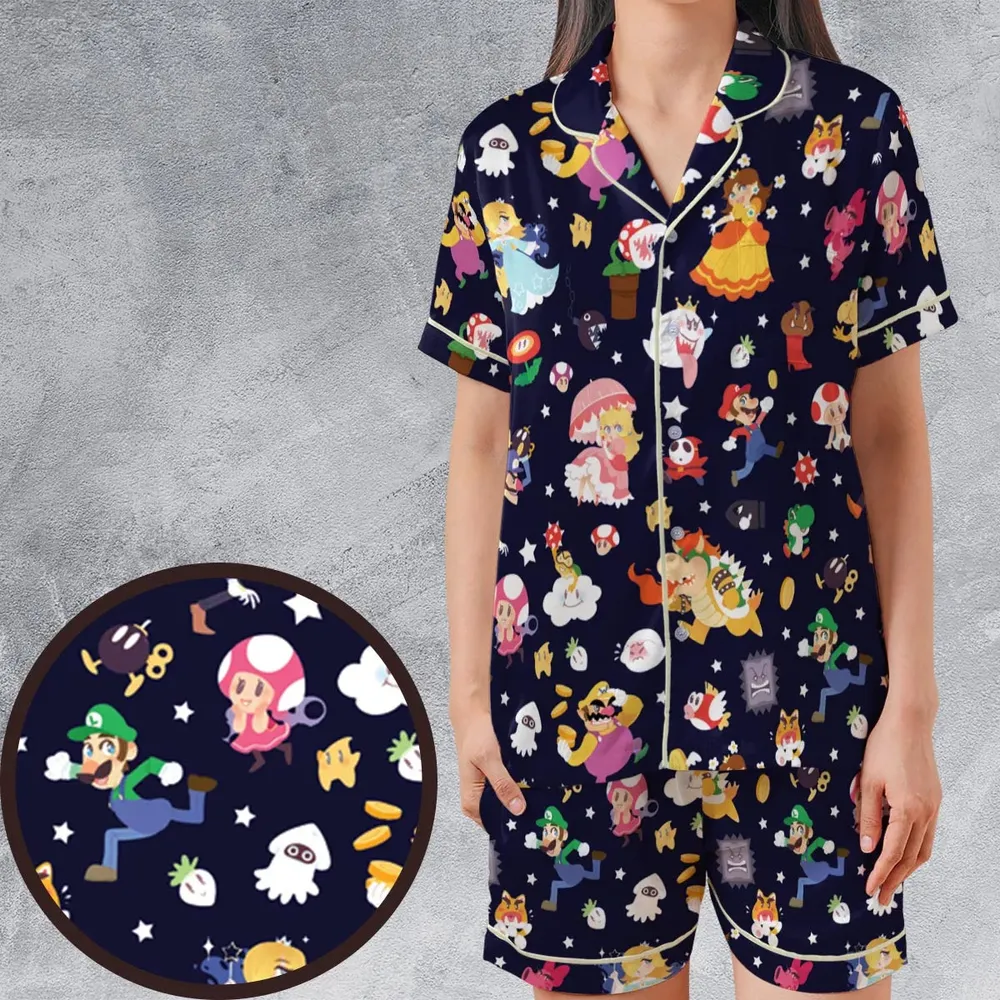 Mushroom Kingdom Super Mario Satin Short-Sleeve Pajamas Set - 1
