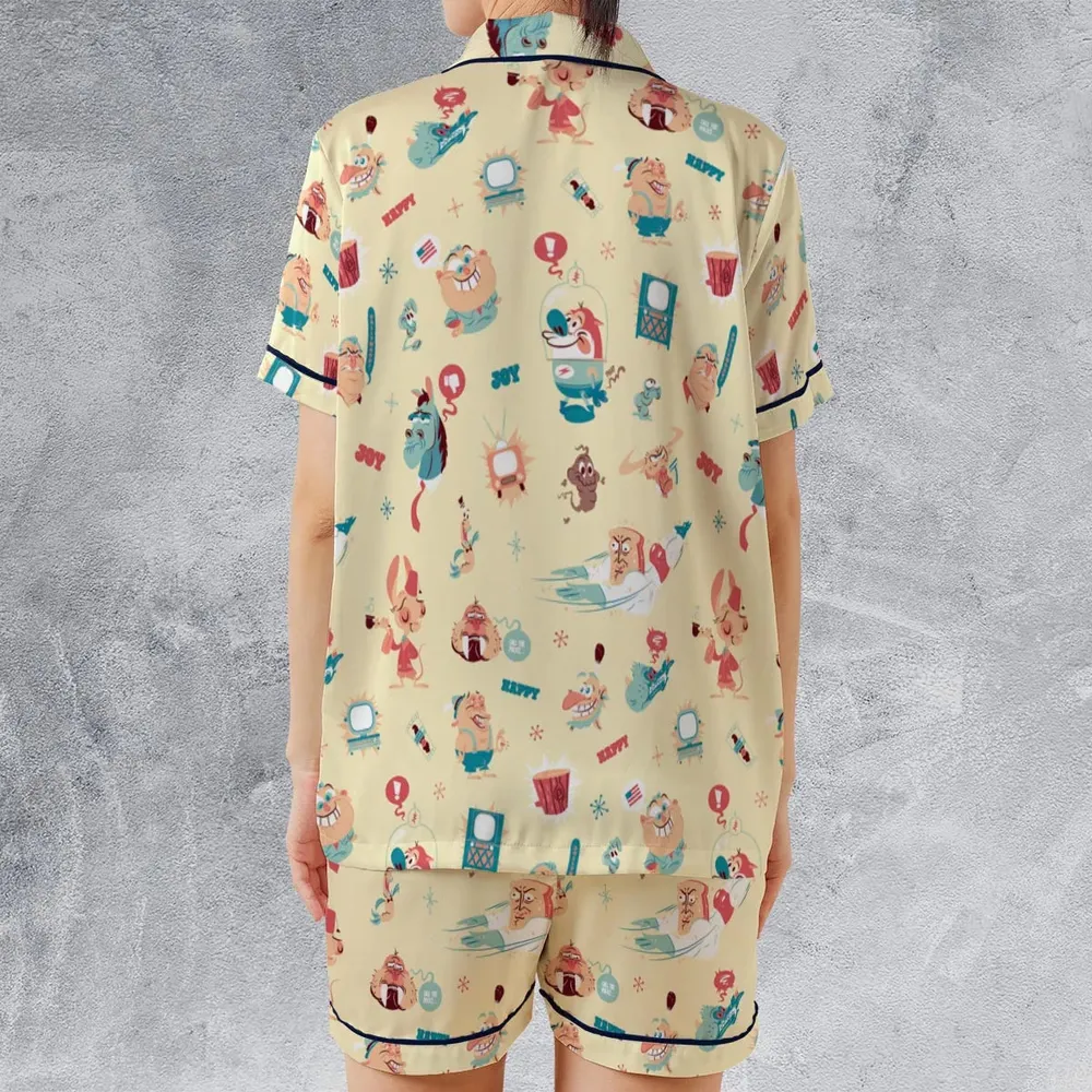 Ren and Stimpy Pattern Satin Short-Sleeve Pajamas Set - 2
