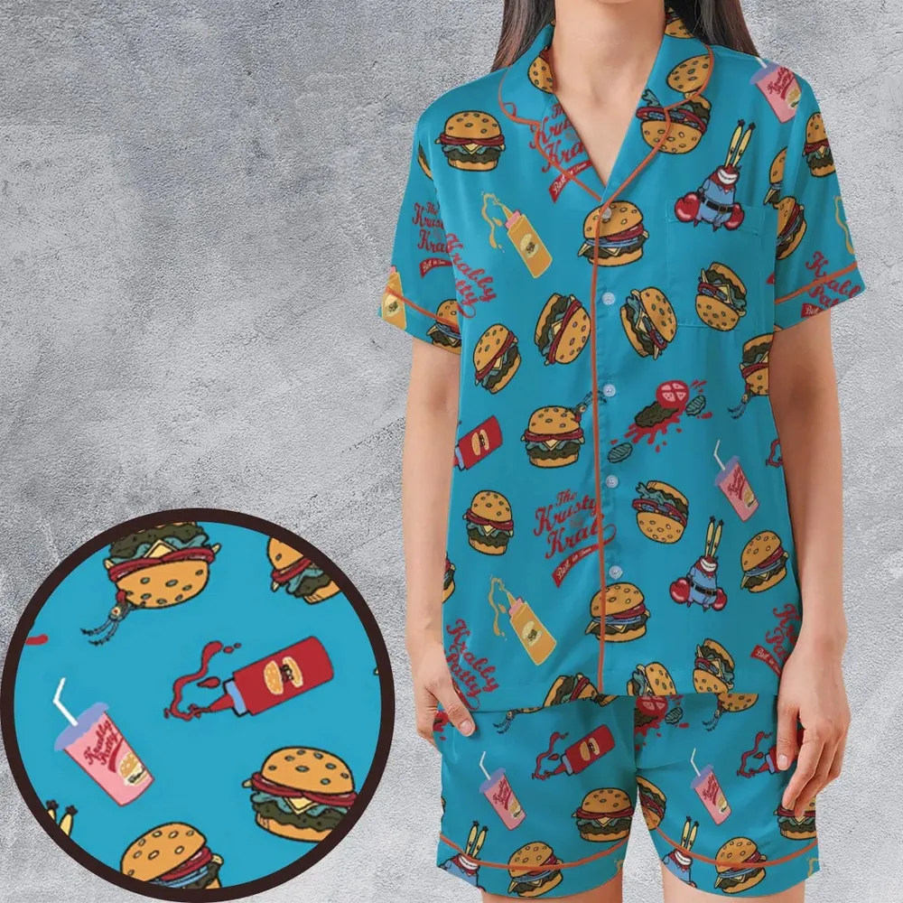 Spongebob Krabby Patty SpongeBob SquarePants Satin Short-Sleeve Pajamas Set - 1