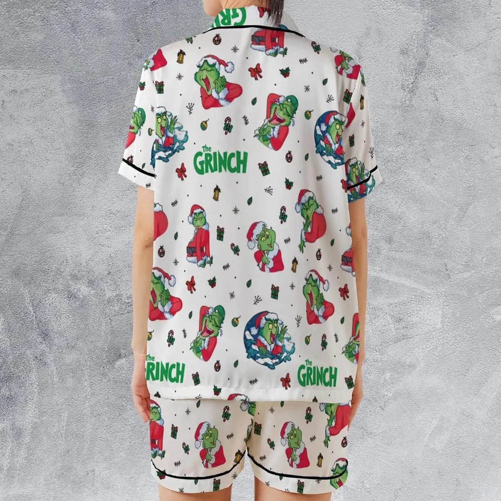 How the Grinch Stole Christmas Pattern Satin Short-Sleeve Pajamas Set - 2