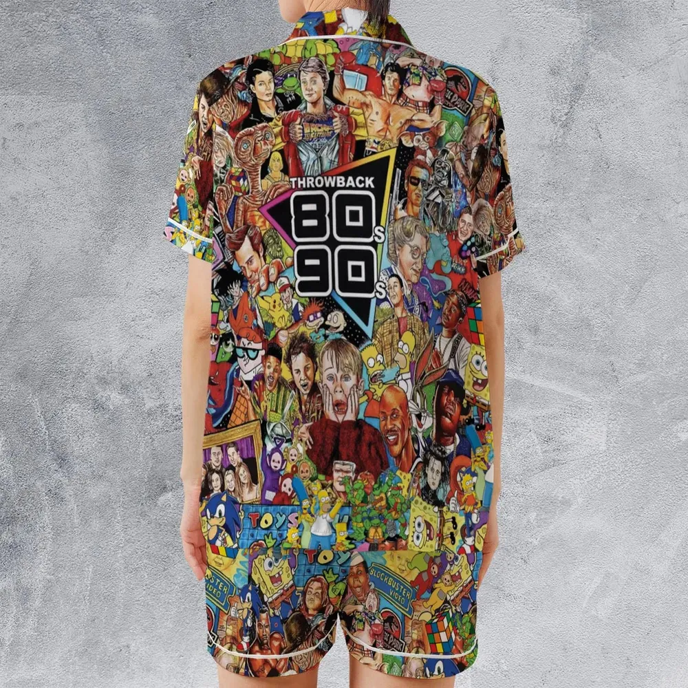 Throwback 80s 90s Pattern Satin Short-Sleeve Pajamas Set - 2