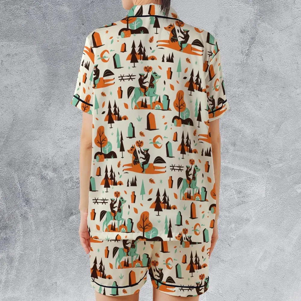 Halloween folklore The Headless Horseman Satin Short-Sleeve Pajamas Set - 2