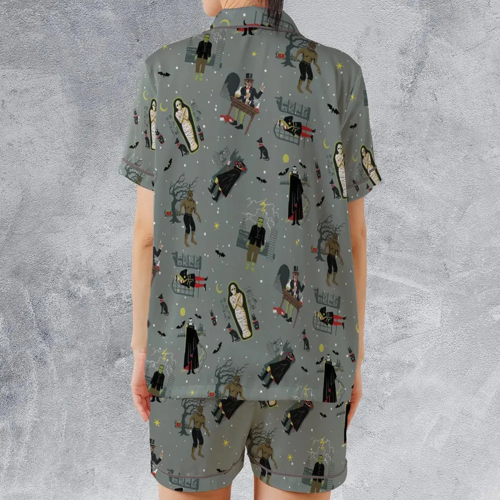 Classic Monsters Halloween Satin Short-Sleeve Pajamas Set - 2