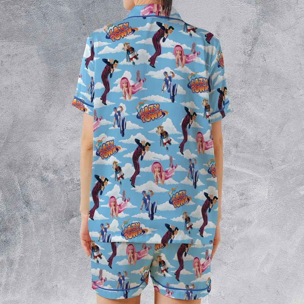 Lazy Town Collage Satin Short-Sleeve Pajamas Set - 2
