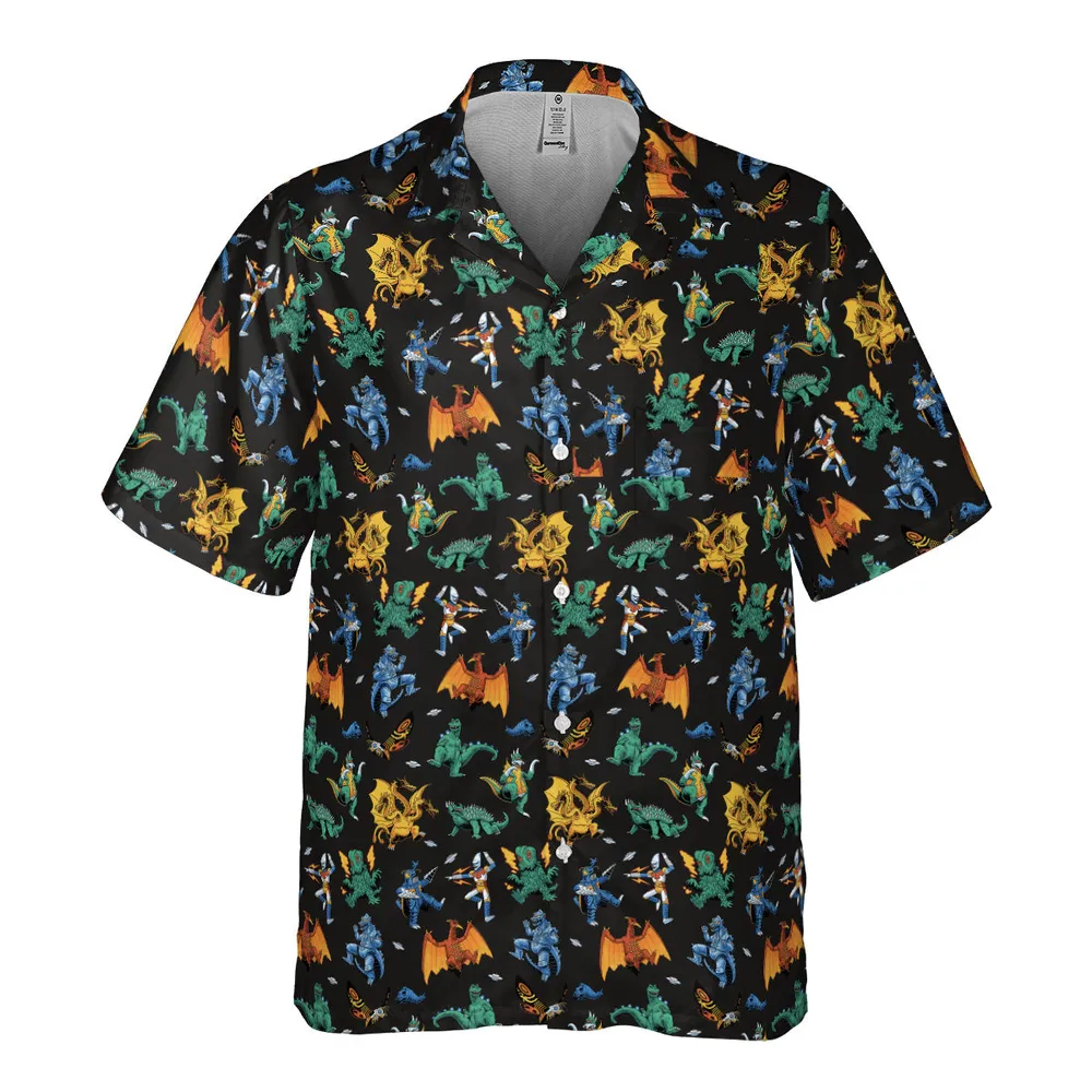 Kaiju Pattern Pocket Hawaiian Shirt - 2