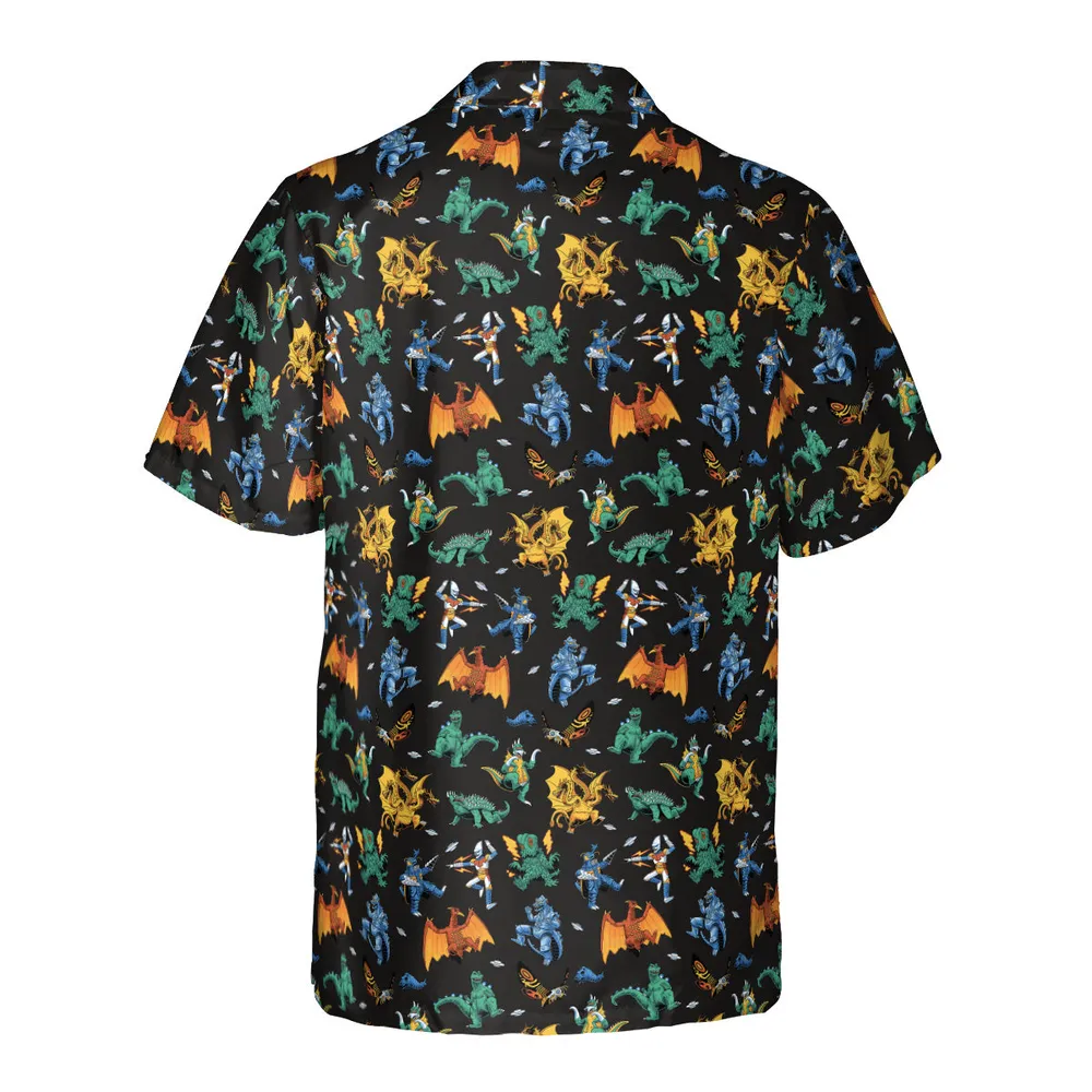 Kaiju Pattern Pocket Hawaiian Shirt - 3