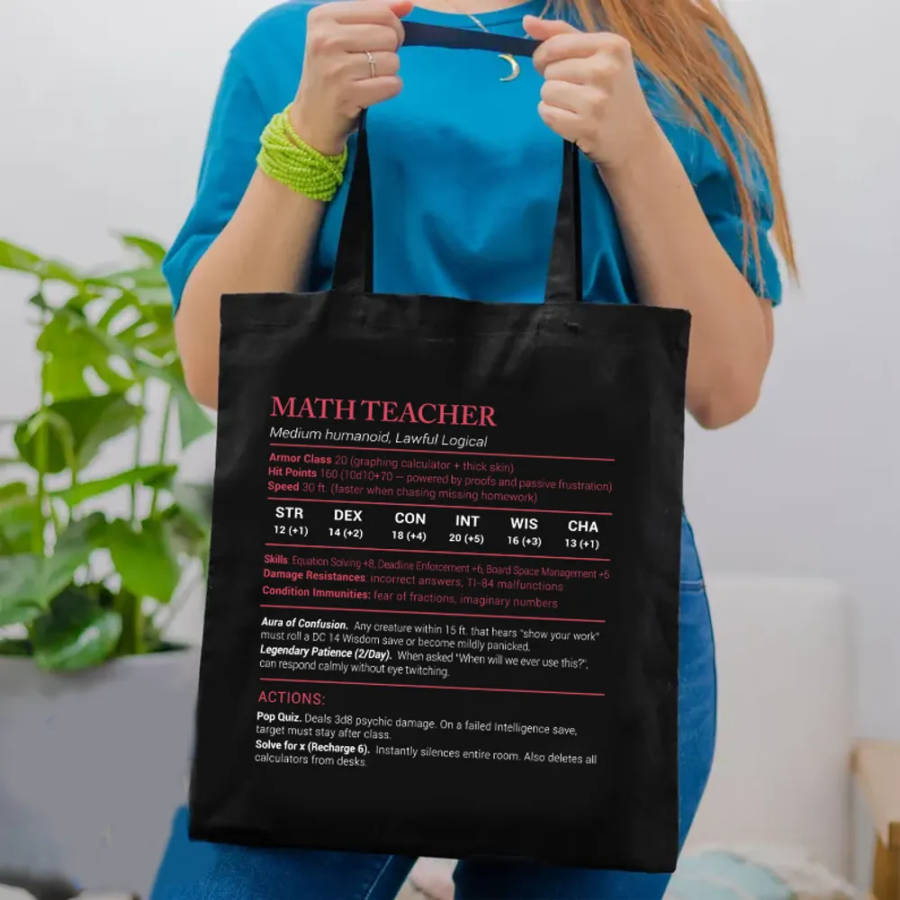 Math Teacher Stats Lined Tote Bag - 1