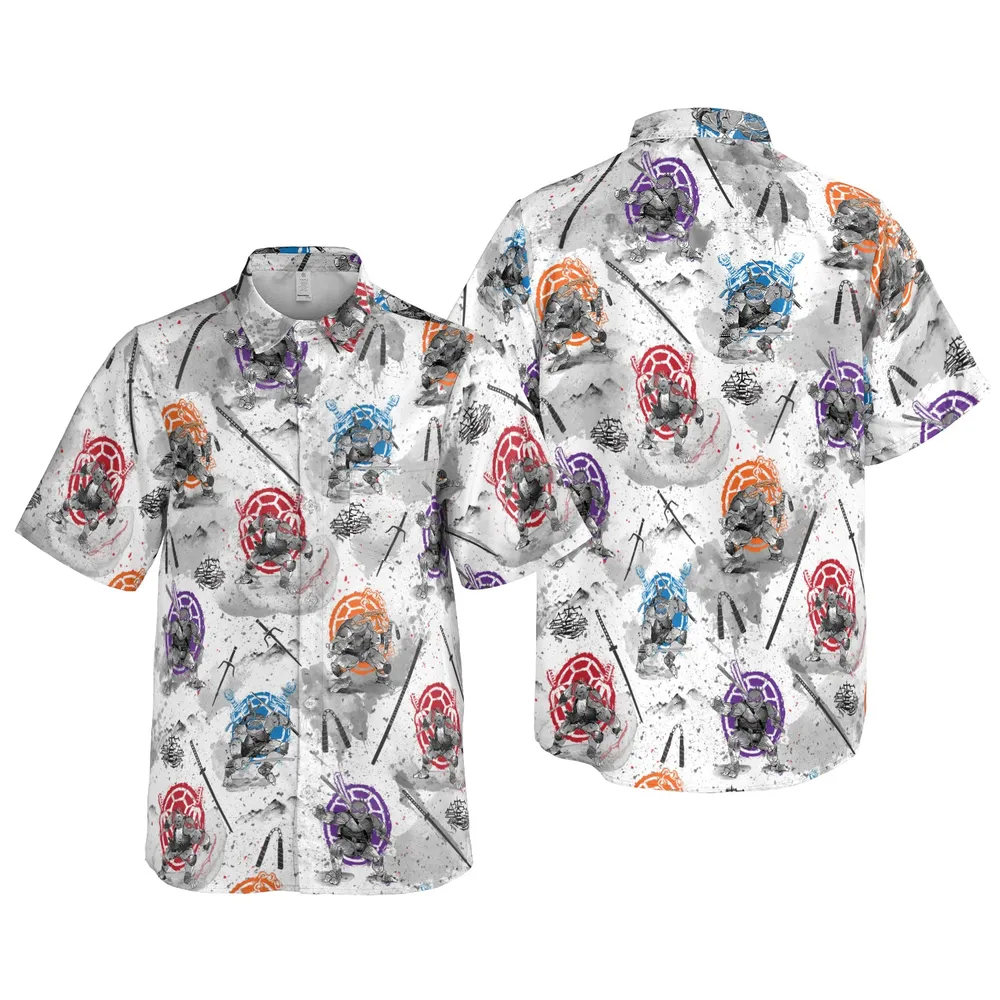 TMNT Characters Sumi-E Pattern Short-sleeve Pocket Shirt - 3