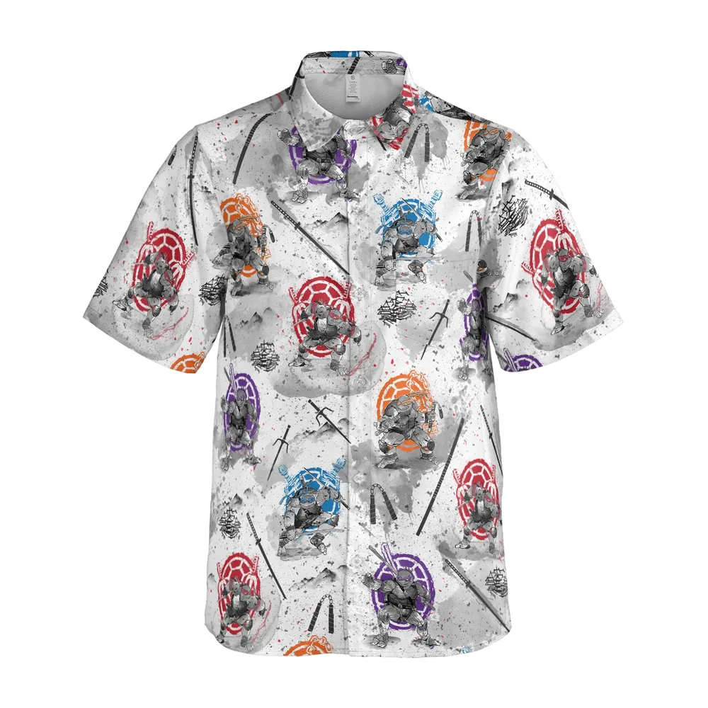 TMNT Characters Sumi-E Pattern Short-sleeve Pocket Shirt - 1