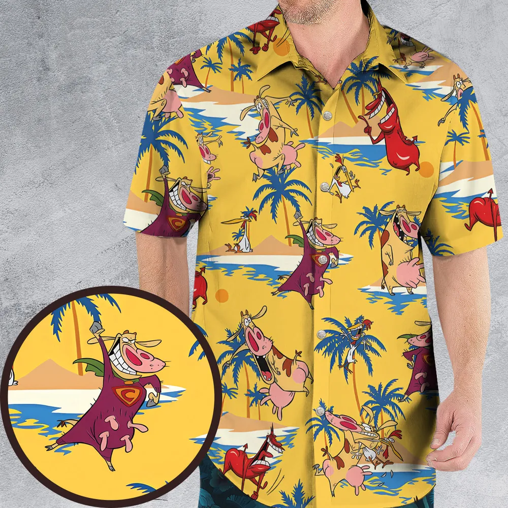 Cow Chicken Red Guy Hawaiian Shirt - 1