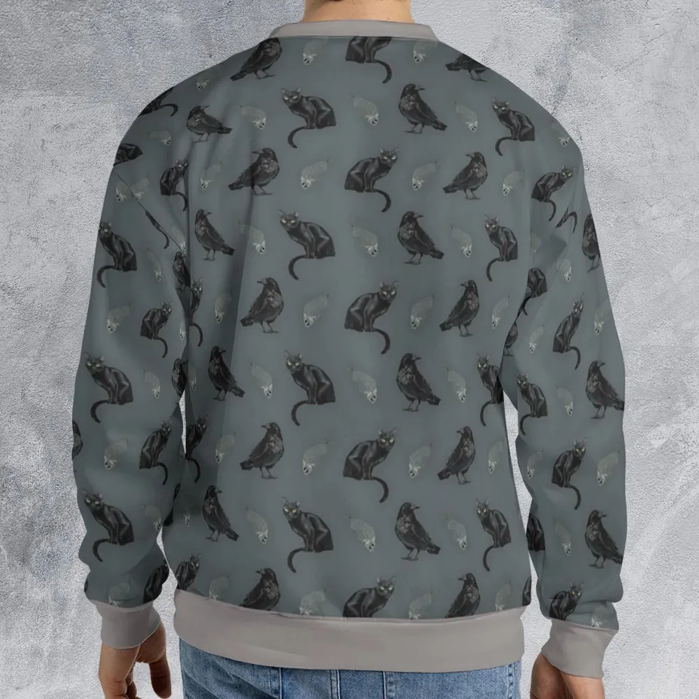 Black Cat and Raven Pattern All-over Print Sweatshirt - 2