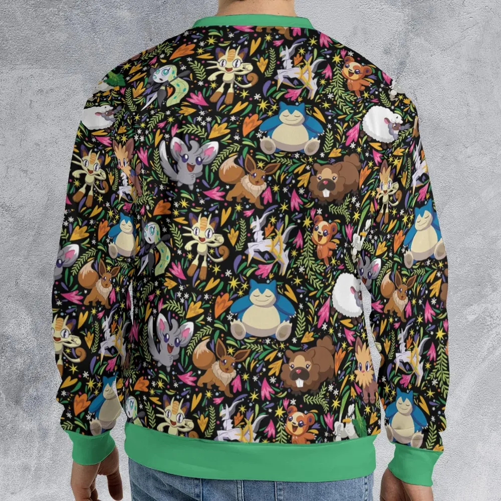 Floral Snorlax Bidoof Eevee Meloetta Pokemon All-over Print Sweatshirt - 2