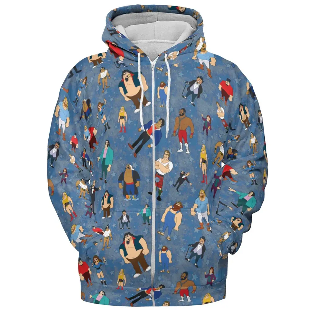 80s Hulk Rock 'n' Wrestling Characters All-over Print Hoodie - 3