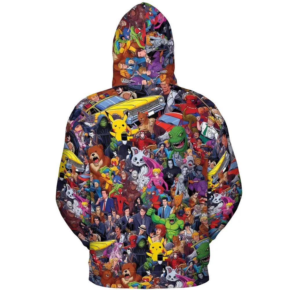 All-Genre Cartoon Mashup All-over Print Hoodie - 4