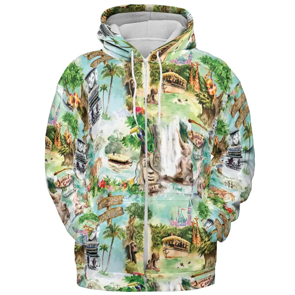 Water Color Jungle Cruise Map All-over Print Hoodie - 3