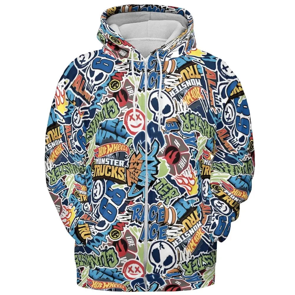 Hot Wheels Monster Trucks Logos All-over Print Hoodie - 3