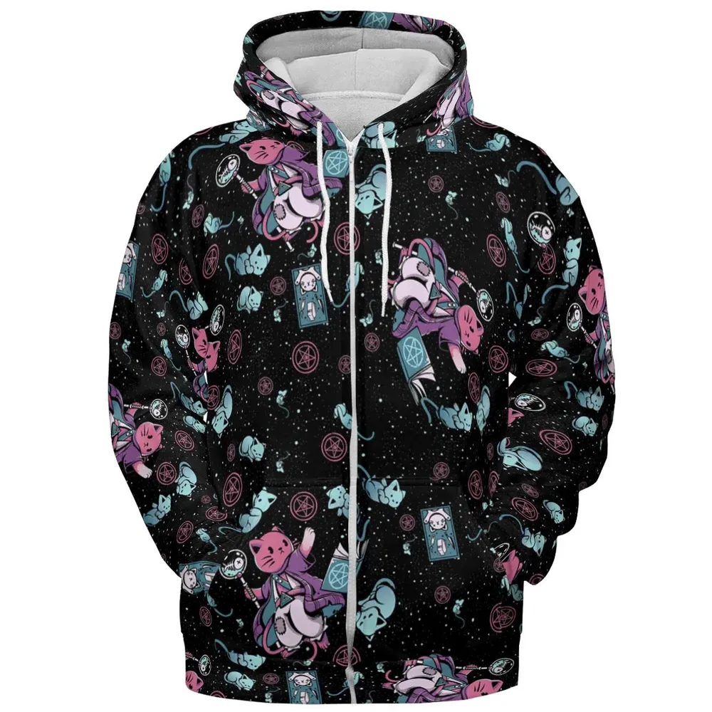 Necromancer Cat Pattern All-over Print Hoodie - 3