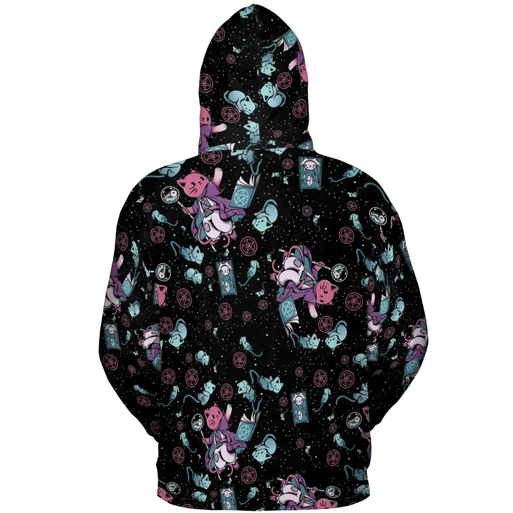 Necromancer Cat Pattern All-over Print Hoodie - 4