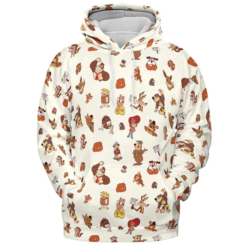 Famous Cartoon Characters in Brown All-over Print Hoodie - 2