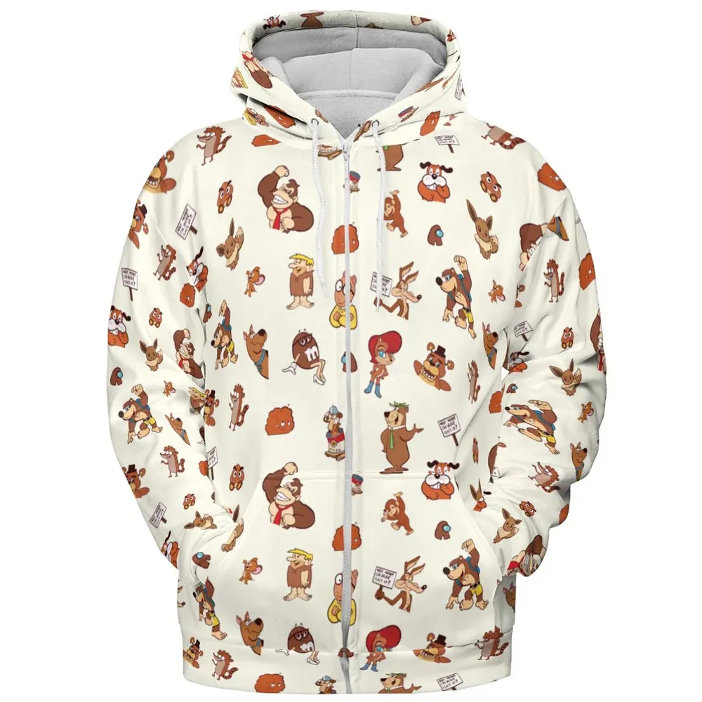 Famous Cartoon Characters in Brown All-over Print Hoodie - 3