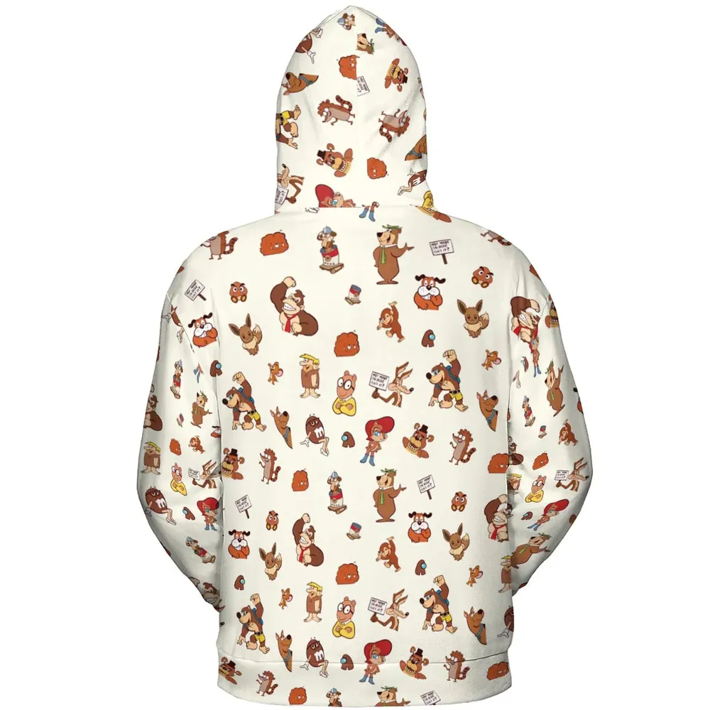 Famous Cartoon Characters in Brown All-over Print Hoodie - 4