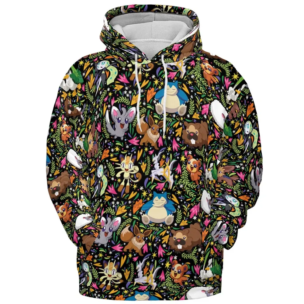 Floral Snorlax Bidoof Eevee Meloetta Pokemon All-over Print Hoodie - 2