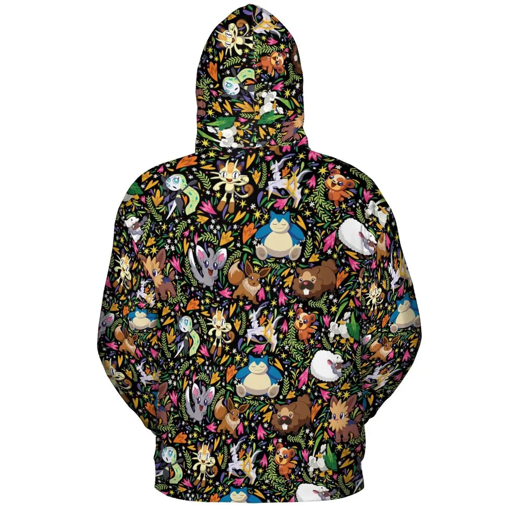 Floral Snorlax Bidoof Eevee Meloetta Pokemon All-over Print Hoodie - 4