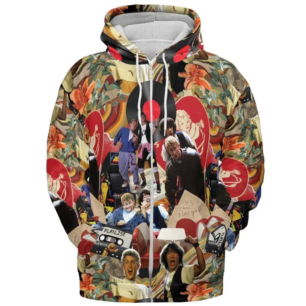 Vintage Collage Bill and Ted All-over Print Hoodie - 3