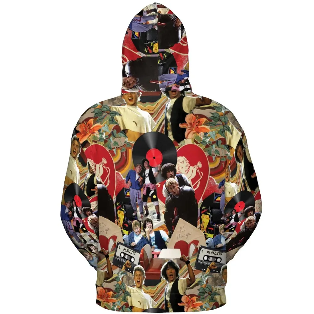 Vintage Collage Bill and Ted All-over Print Hoodie - 4
