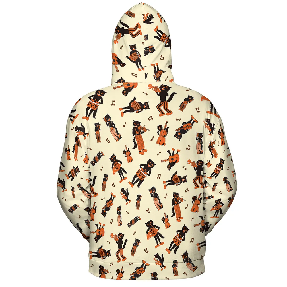 Vintage Halloween Beistle Scat Cat Band All-over Print Hoodie - 3