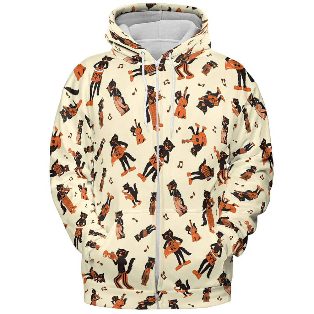 Vintage Halloween Beistle Scat Cat Band All-over Print Hoodie - 2