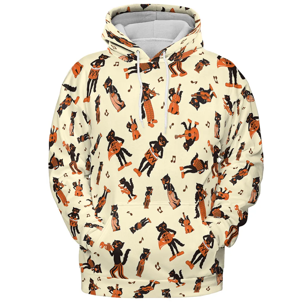 Vintage Halloween Beistle Scat Cat Band All-over Print Hoodie - 4