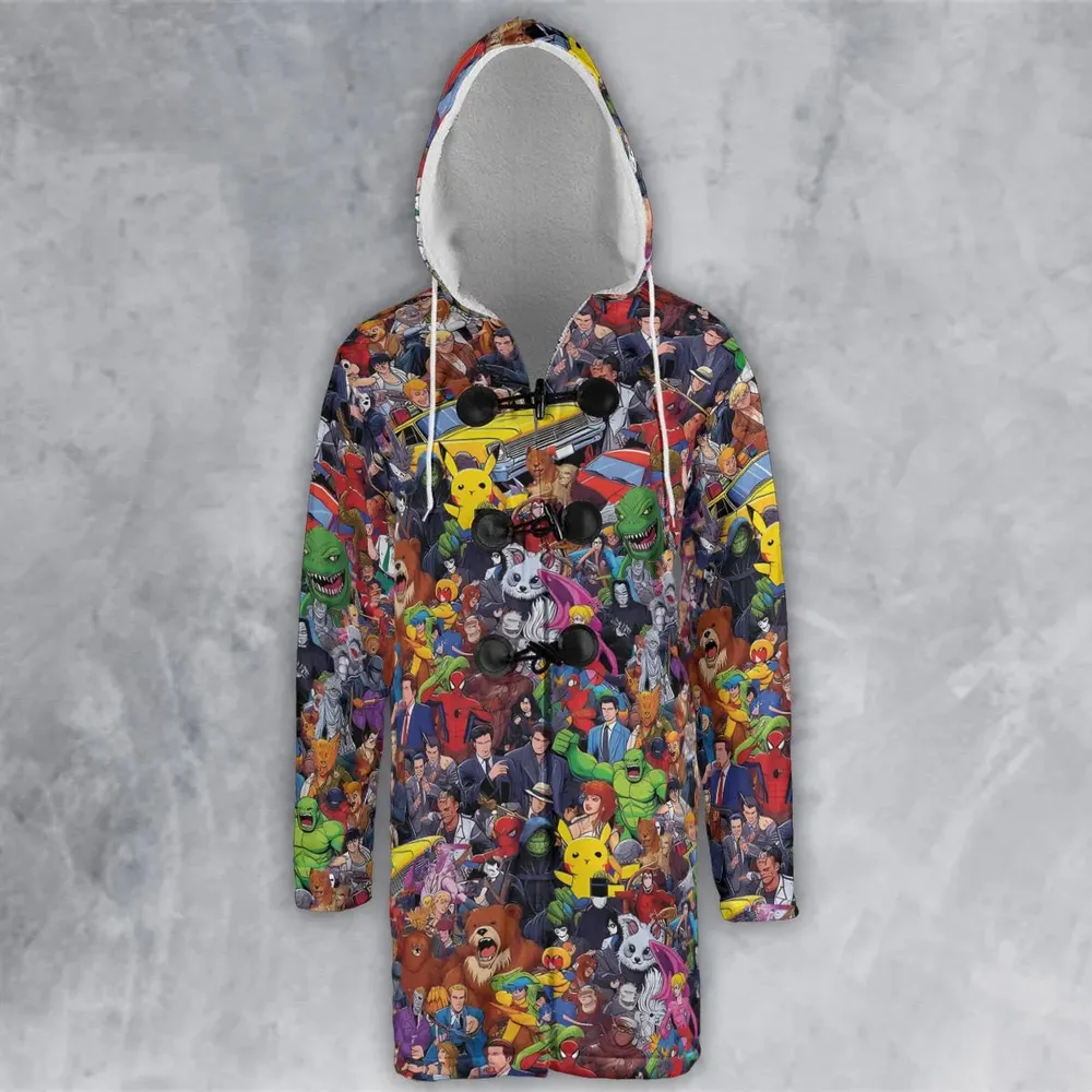 All-Genre Cartoon Mashup Hooded Cloak Coat - 2