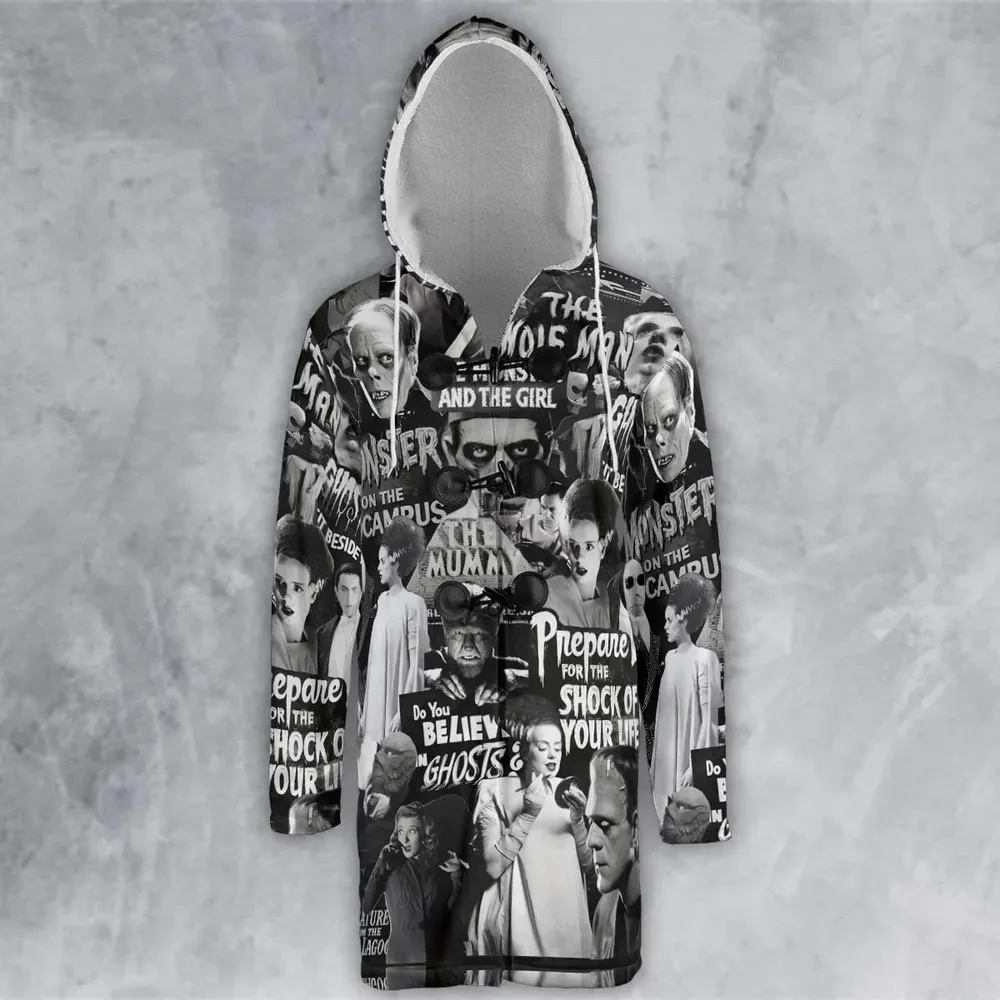 Universal Monsters Pattern Hooded Cloak Coat - 2