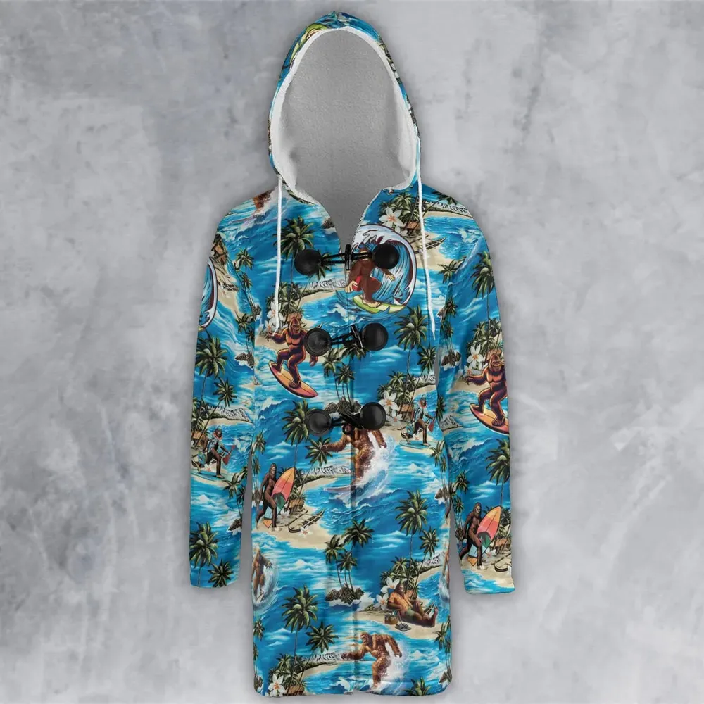 Bigfoot Surfing Summer Vibes Hooded Cloak Coat - 2