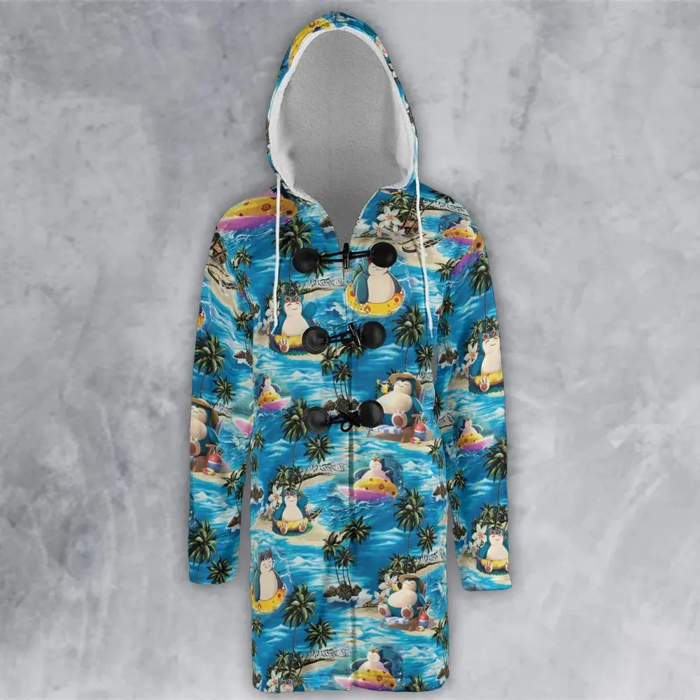 Snorlax Surfing Summer Vibes Hooded Cloak Coat - 2