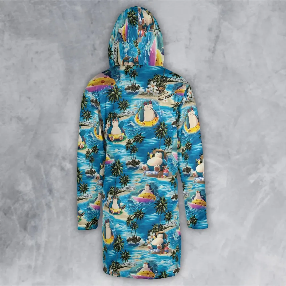 Snorlax Surfing Summer Vibes Hooded Cloak Coat - 3
