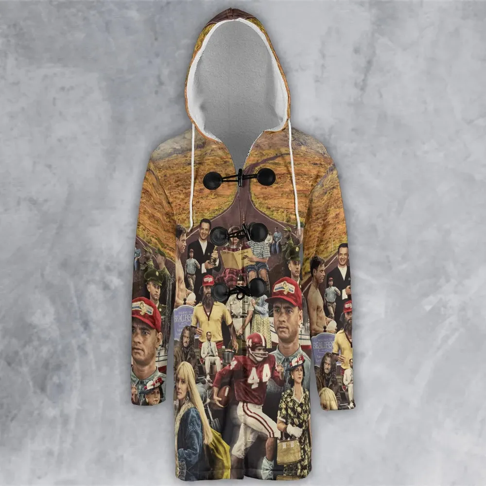 Forrest Gump's Journey Collage Hooded Cloak Coat - 2