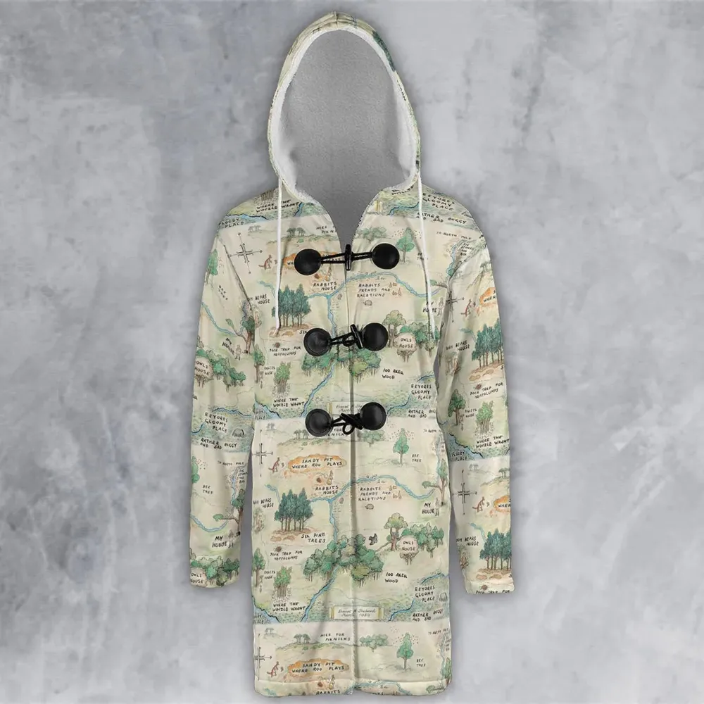 Hundred Acre Wood Map Hooded Cloak Coat - 2