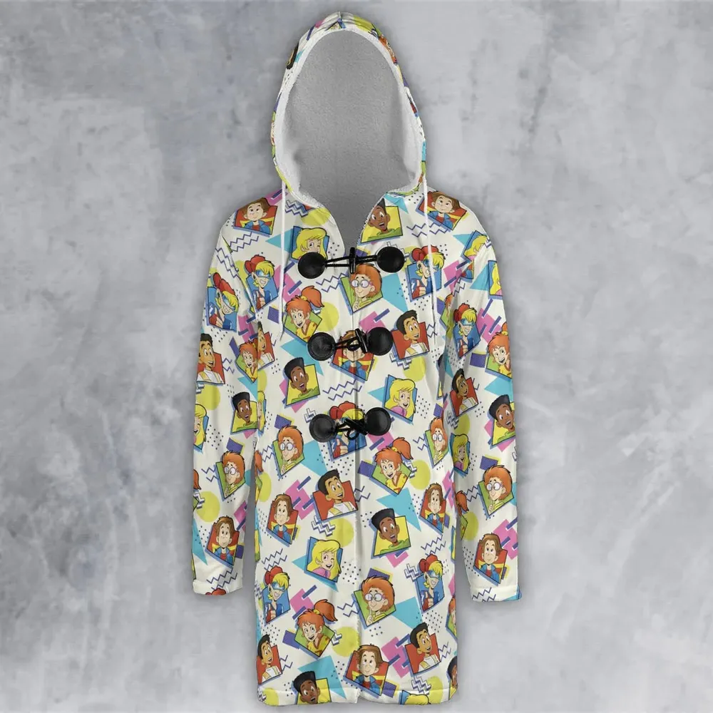 90s Pattern and Kids Club Hooded Cloak Coat - 2