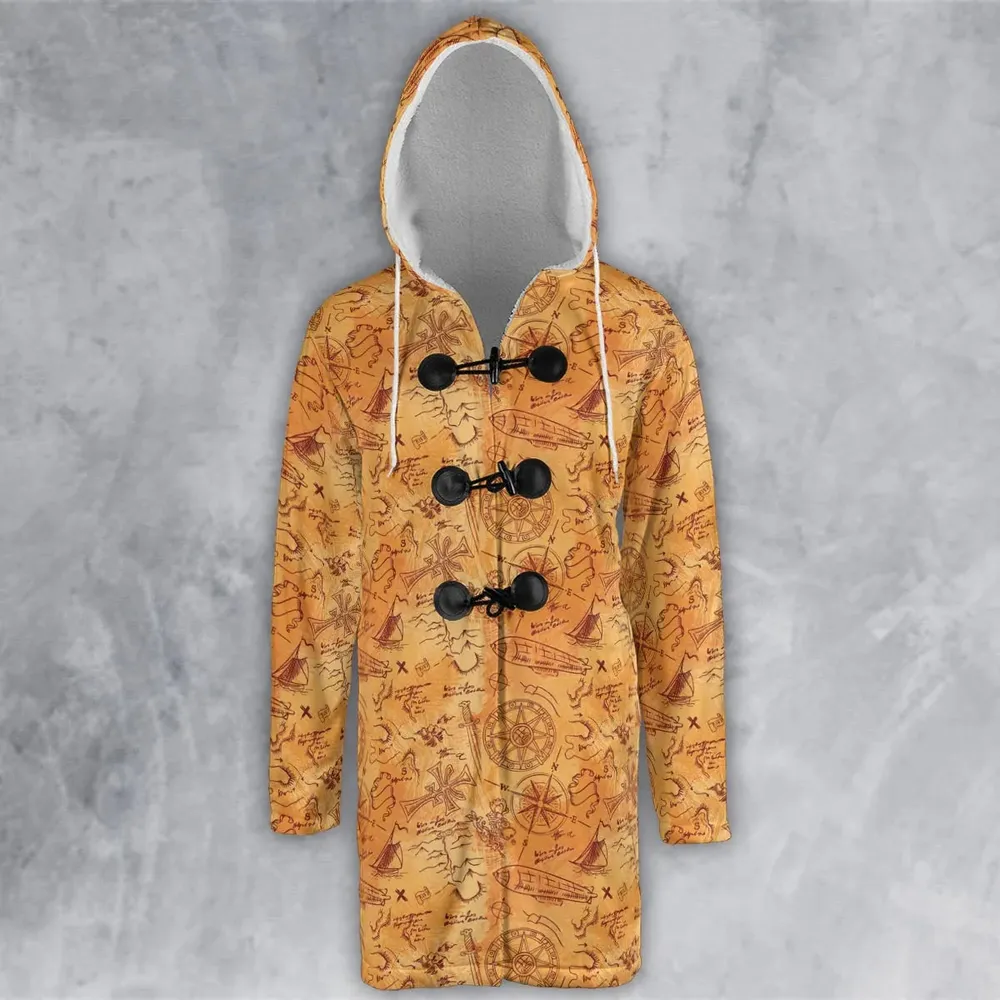 Vintage Adventure Map Indiana Jones Hooded Cloak Coat - 2