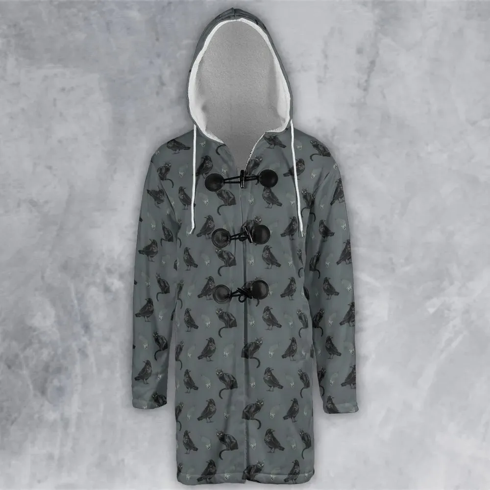 Black Cat and Raven Pattern Hooded Cloak Coat - 2