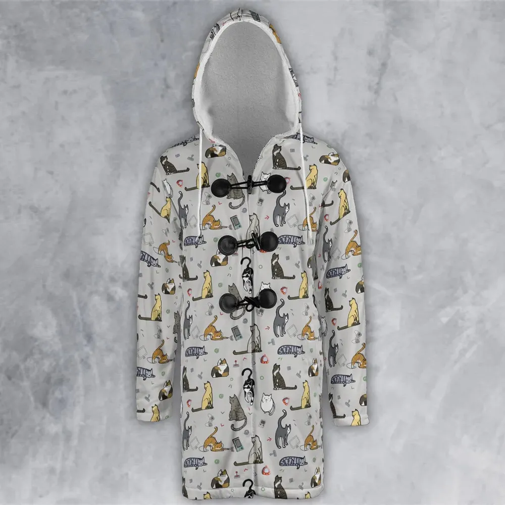 Cat the Gamer Pattern Hooded Cloak Coat - 2