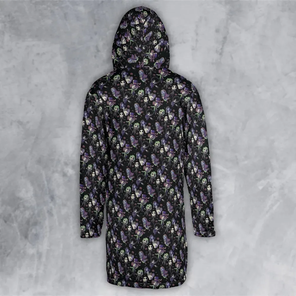 Buttons Characters Pattern Hooded Cloak Coat - 3