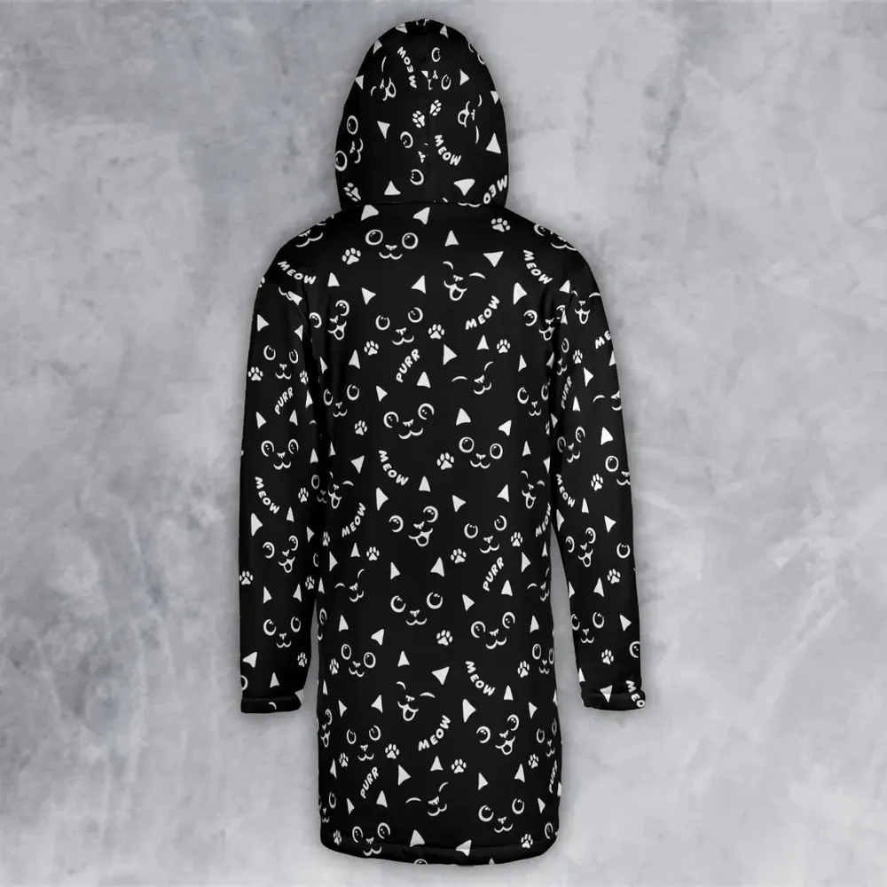 Black Cats Pattern Hooded Cloak Coat - 3