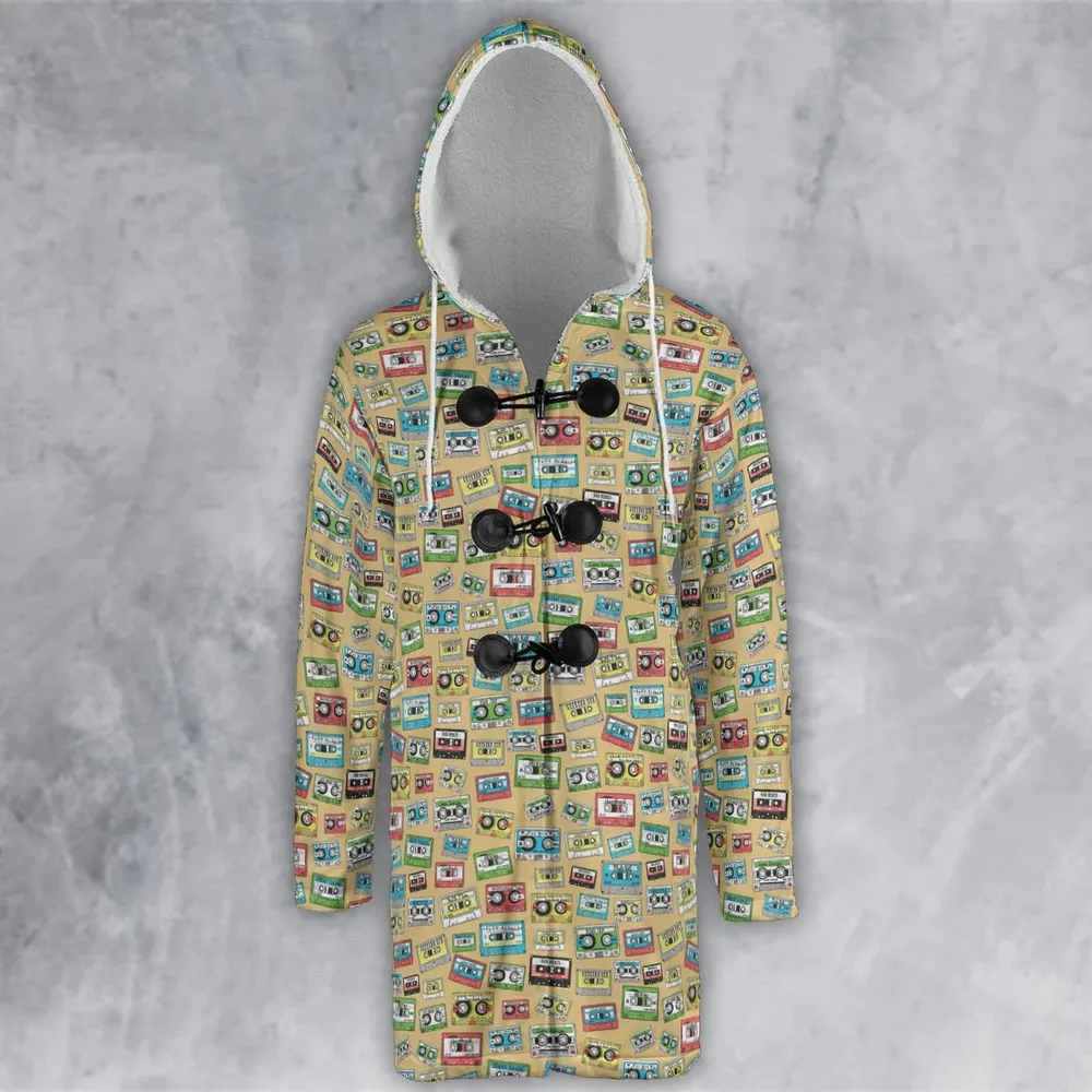 80s Playlist Pattern Hooded Cloak Coat - 2