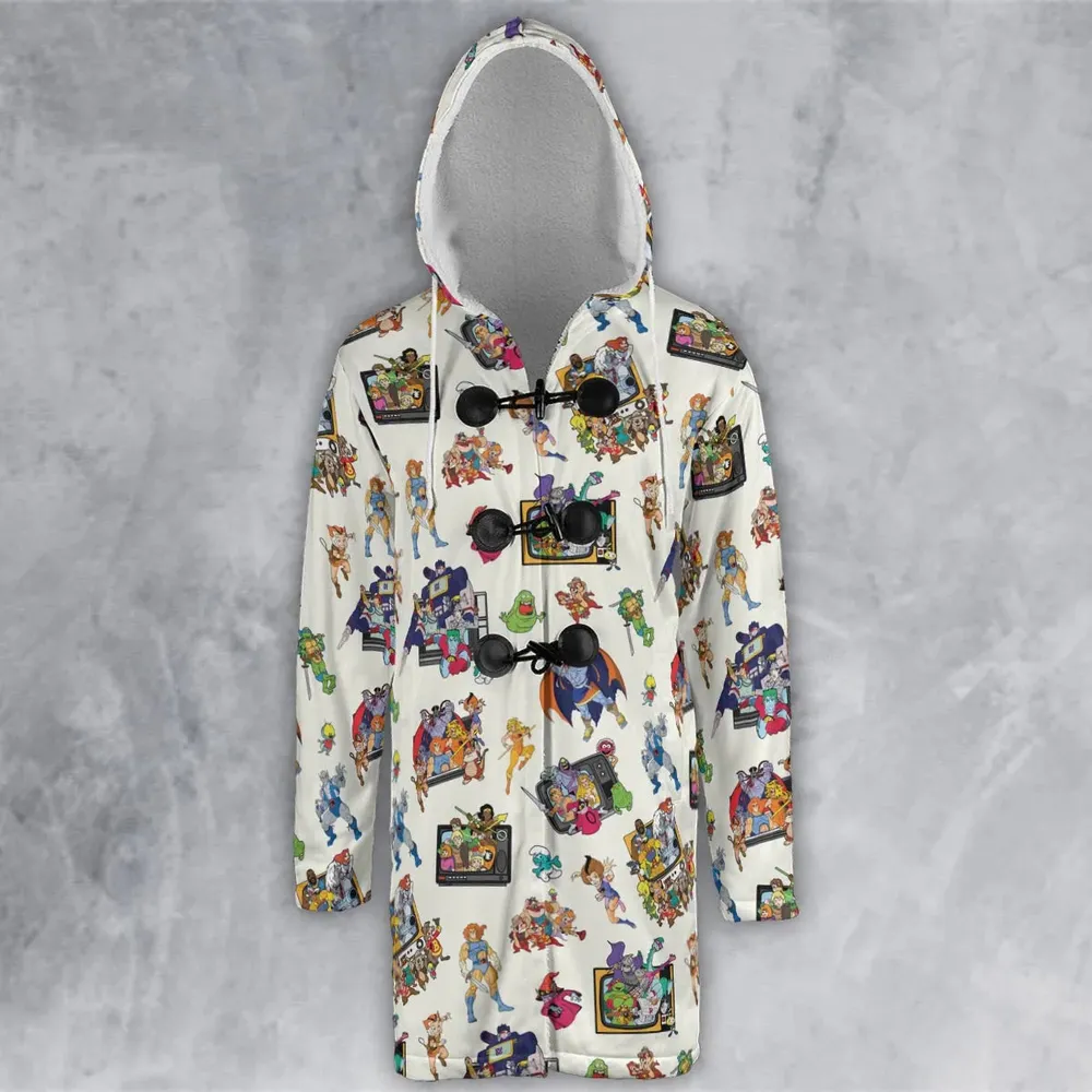 80s Famous Cartoon Characters Pattern Hooded Cloak Coat - 2