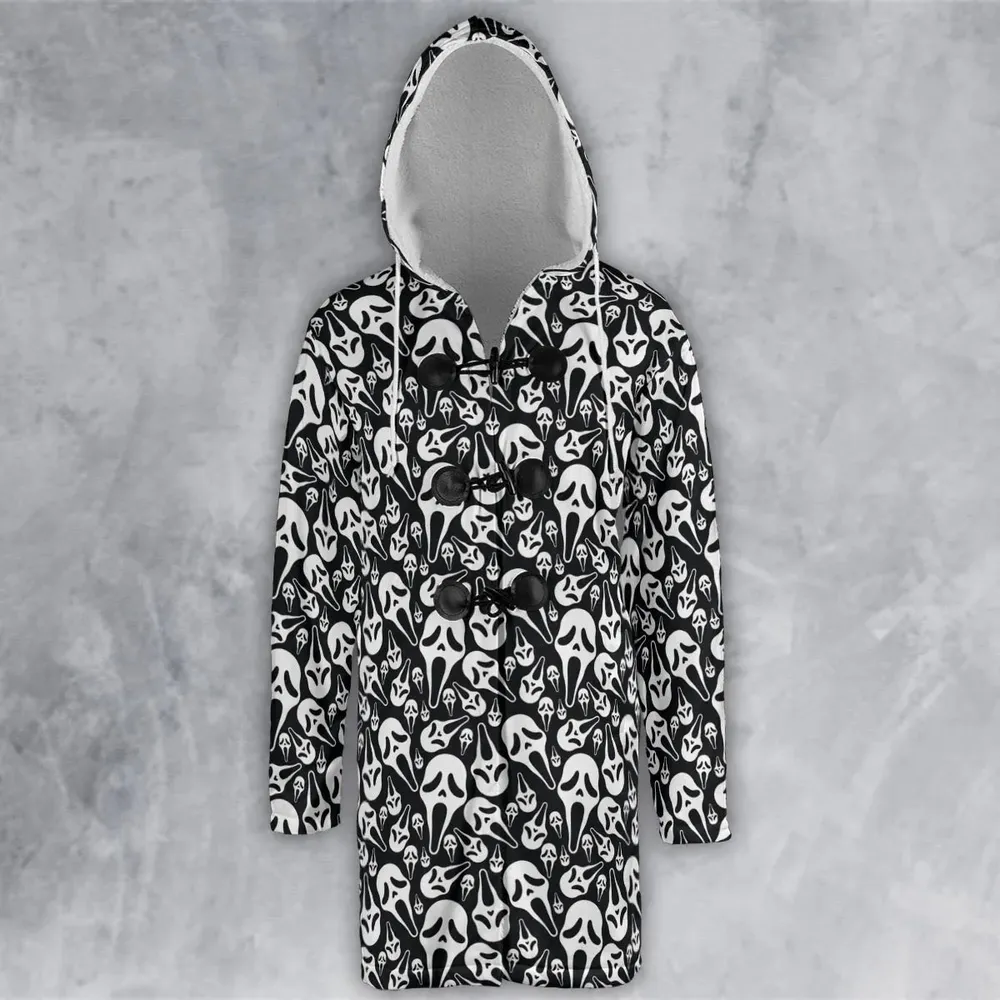 Ghostface Horror Movie Pattern Halloween Hooded Cloak Coat - 2