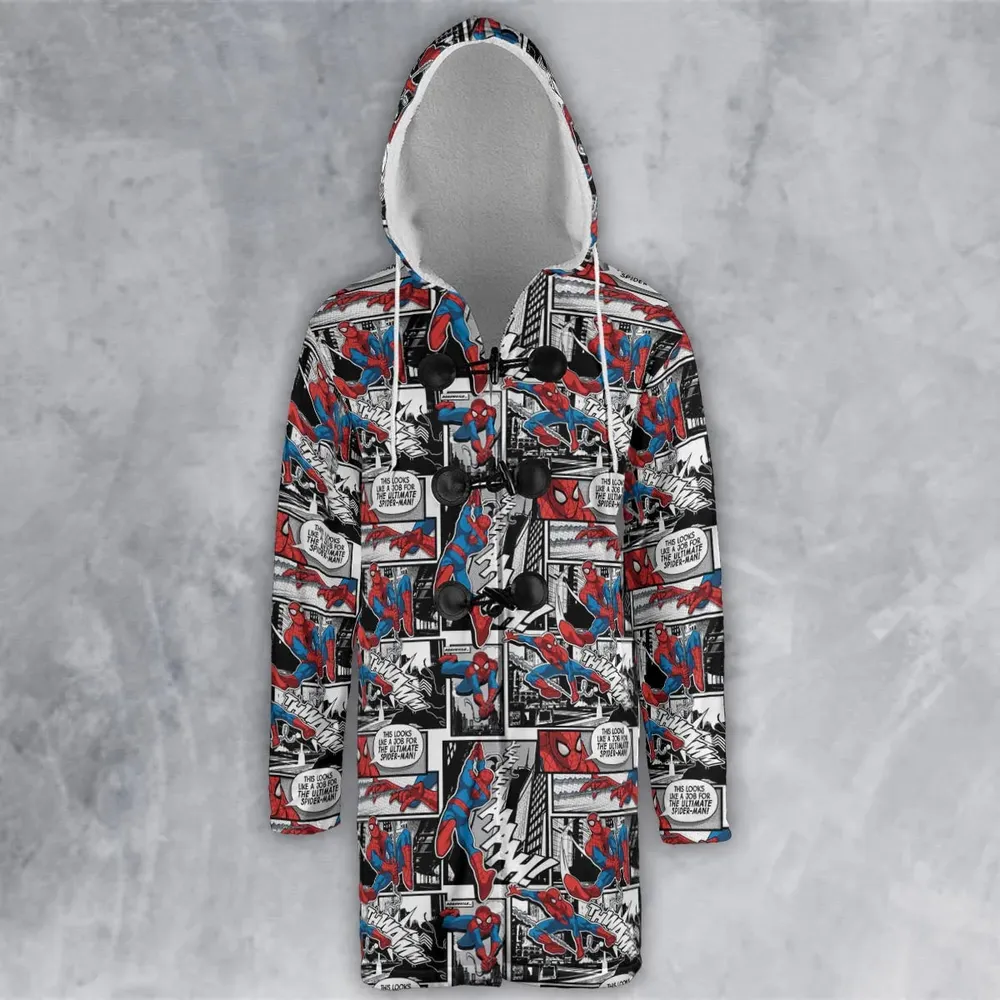 Spider Man Comic Pattern Hooded Cloak Coat - 2