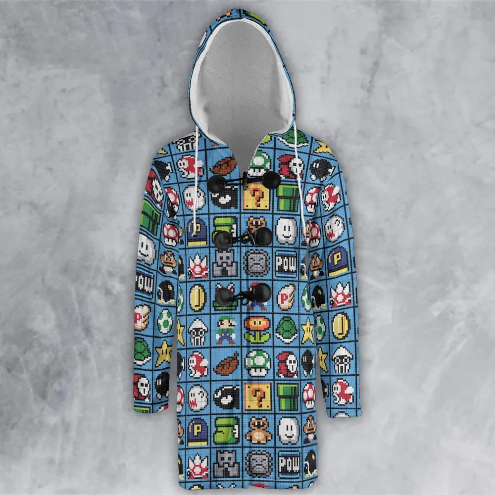 Mario Pixel Super Mario Pattern Hooded Cloak Coat - 2